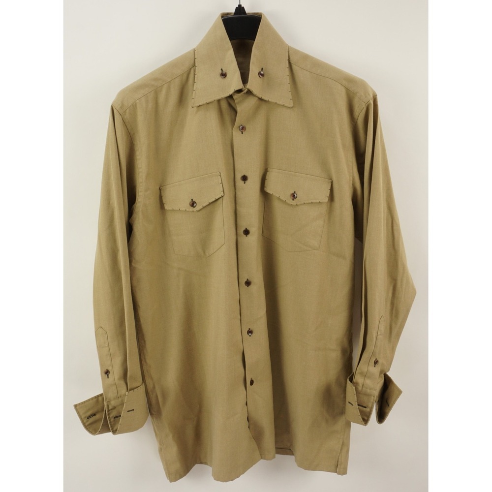 24:7 INC Wool Silk Whipstitch Western Shirt Mens Medium Brown Twill Avant Garde